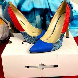 Stunning red and blue heels worn once !